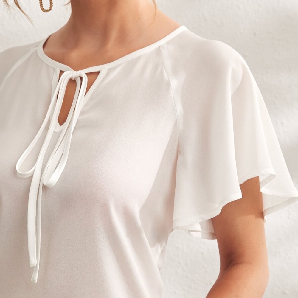 Bohemian Solid Butterfly Sleeve Blouse Work Office - Picture 5 of 16